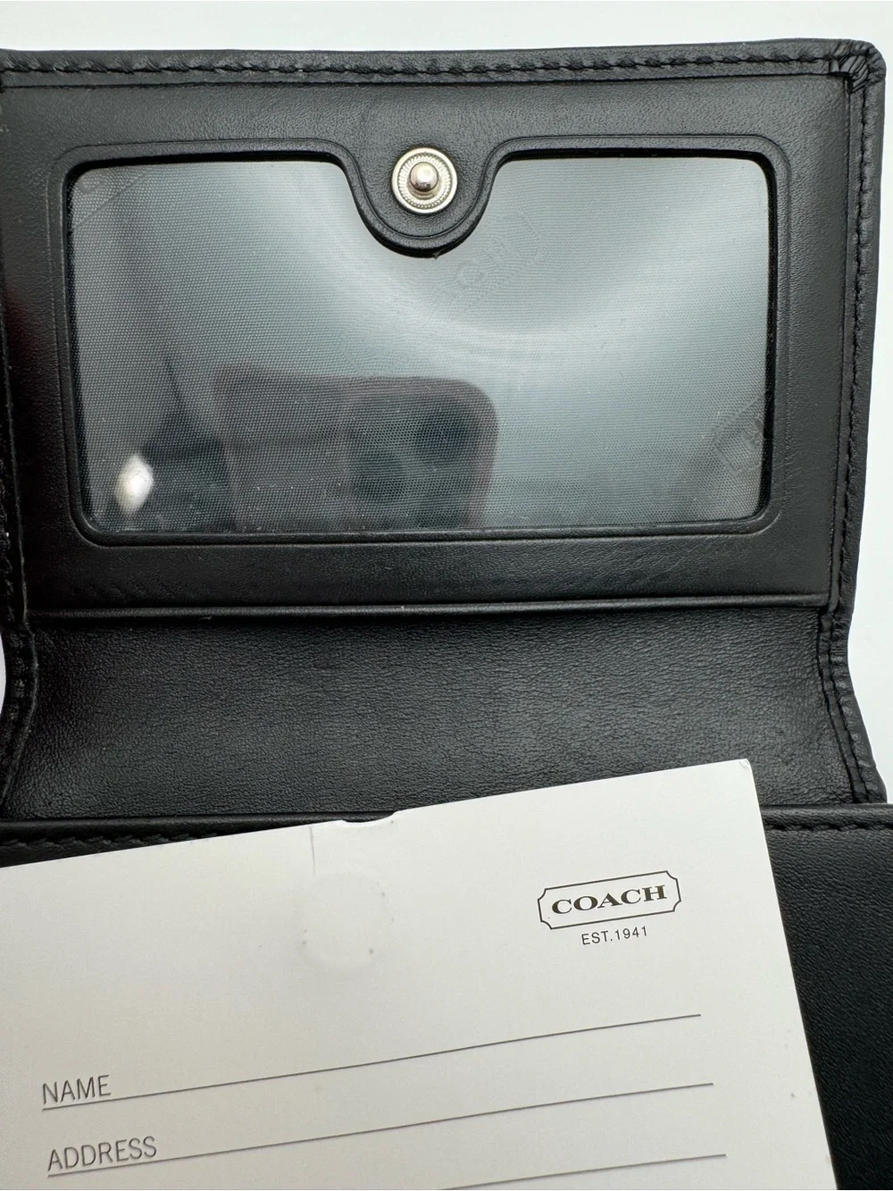 Vintage Coach Black Signature Jacquard Snap ID Card Case White Stitch Y2K Wallet